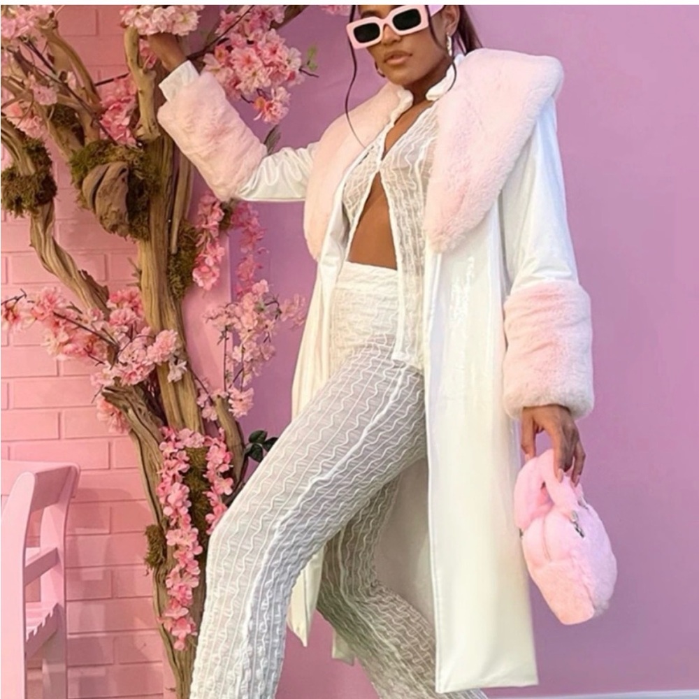 PrettyLittleThing White and Pink Teddy Coat